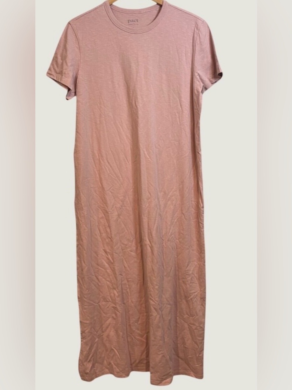 Pact Organic Cotton Short Sleeve Maxi T-Shirt Dress Pink Slub Knit XS